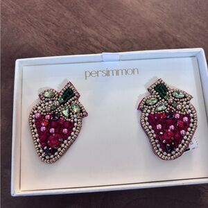 Pink and Green Crystal Beaded Strawberry Earrings